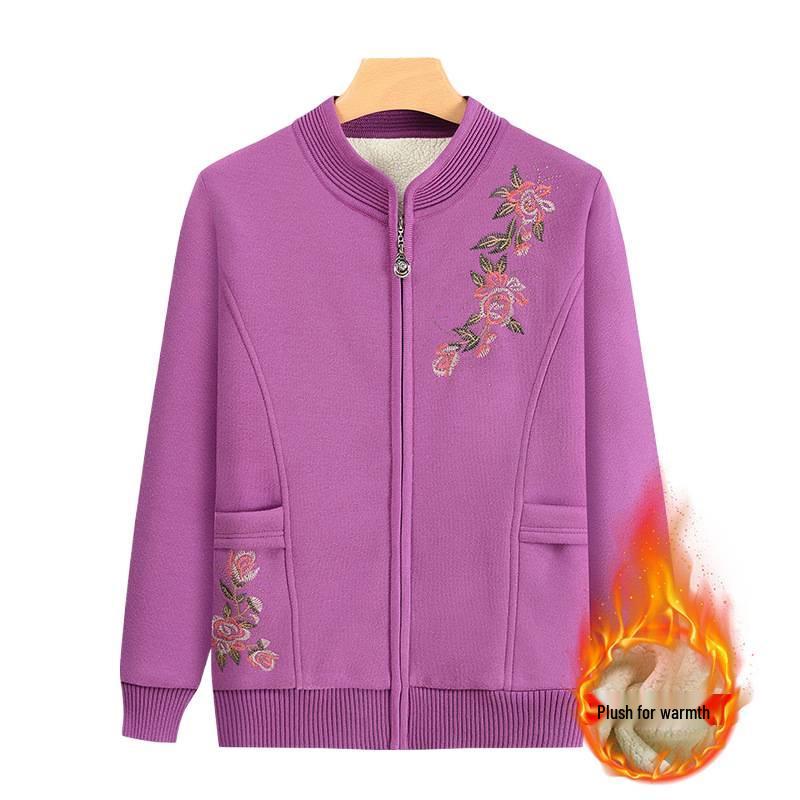 2024 Mamas warmer Wollmantel: Langärmiger Strickcardigan mit Samtbesatz für Frauen mittleren und höheren Alters