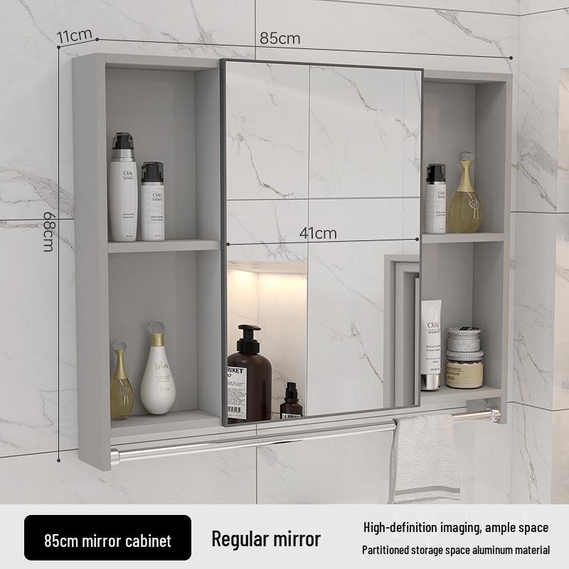 40cm x 50cm Space Aluminum Smart Mirror Cabinet with Lights & Defogging, Punch-Free Wall-Mounted for Small Bathrooms