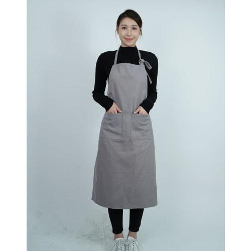 Nika Women's Linen Apron, Full Apron with Pockets, Long Length, Blue-Gray