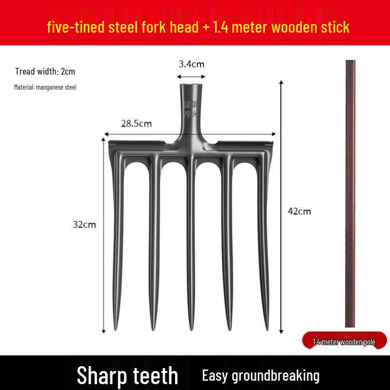 Vierzahnige Gabel aus Vollstahl: Bodenumdreh- und Lockerungswerkzeug mit Holzgriff