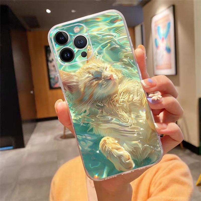 Cute White Cat Phone Case For iPhone 17 Pro Max Air 17 16 15 14 13 Pro Max 15 16 Pro 15Plus Silicone Cover