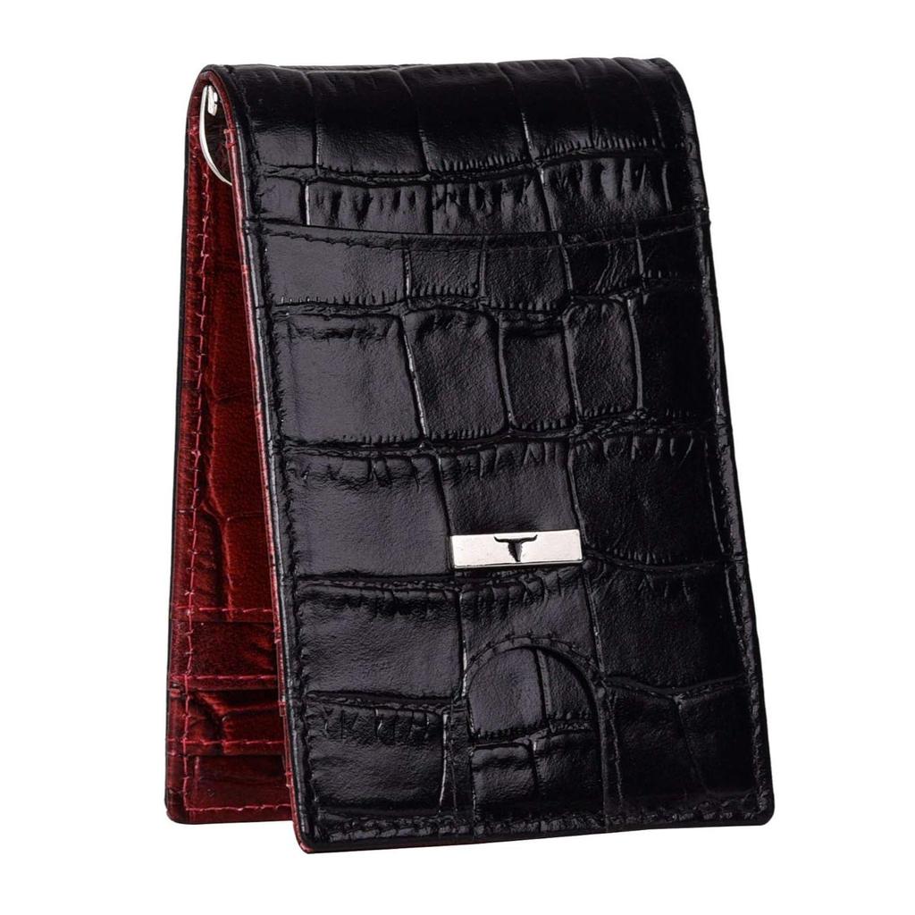 Eddy Printed Black/Dark Red Money Clip Leather Wallet for Men