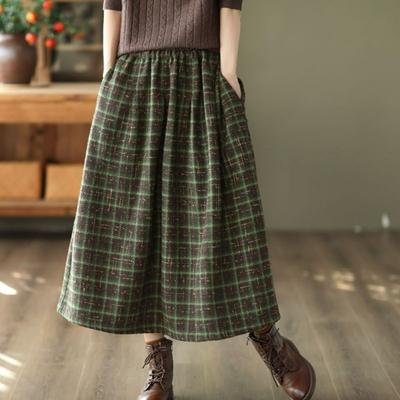 Autumn and Winter Plaid Woolen Skirt Women's A-line Elastic Waist Skirt