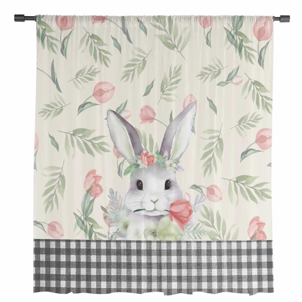 Easter Bunny Flowers Sheer Curtains For Living Room Kitchen Window Curtains Bedroom Tulle Voile Curtains