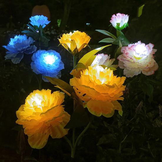 Outdoor Garden Lamp 3 Heads Design Realistic Looking Waterproof Automatic Charging Solar Powered Peony Flower Lamp Landscape Lighting