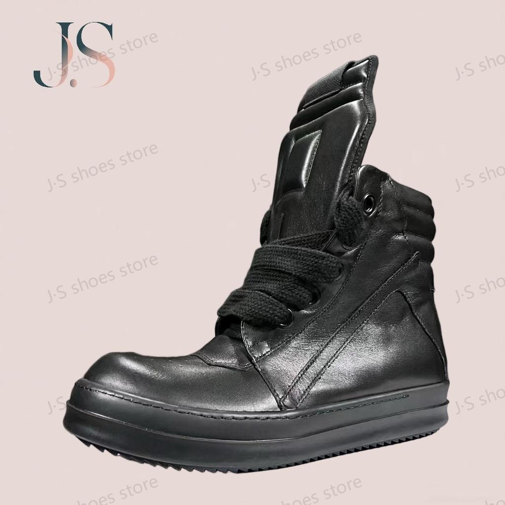 R-o Designer Men Shoe Full Black Leather Ankle Boot Sneaker High Top Casual Shoes Jumbo Laces Zipper Women Boots Flat Sneakers