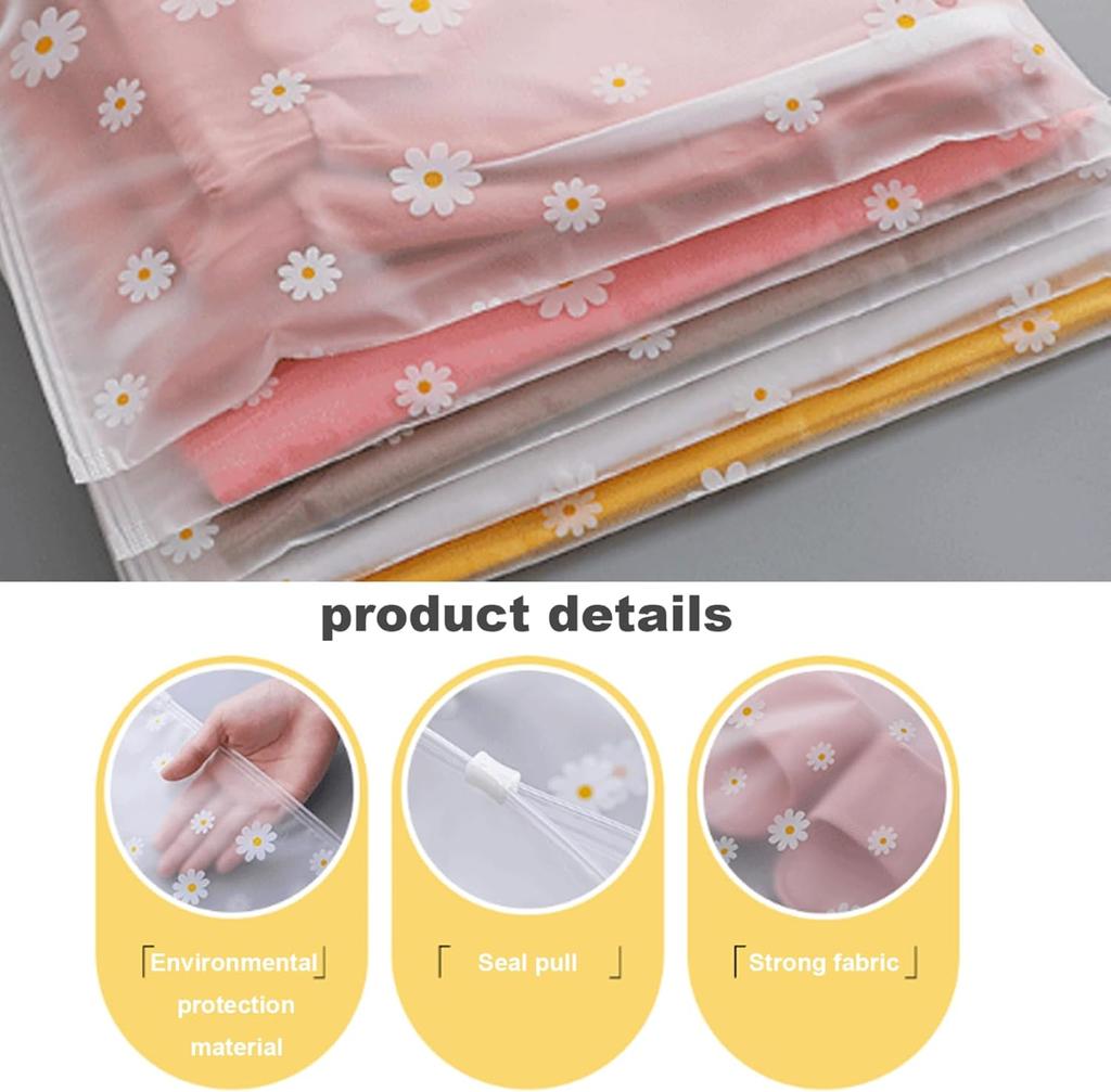 50PCS Daisy Flower Transparent Travel Storage Bag Zipper Lock Waterproof Clothing Closet Underwear Sorting Bag Makeup Bag