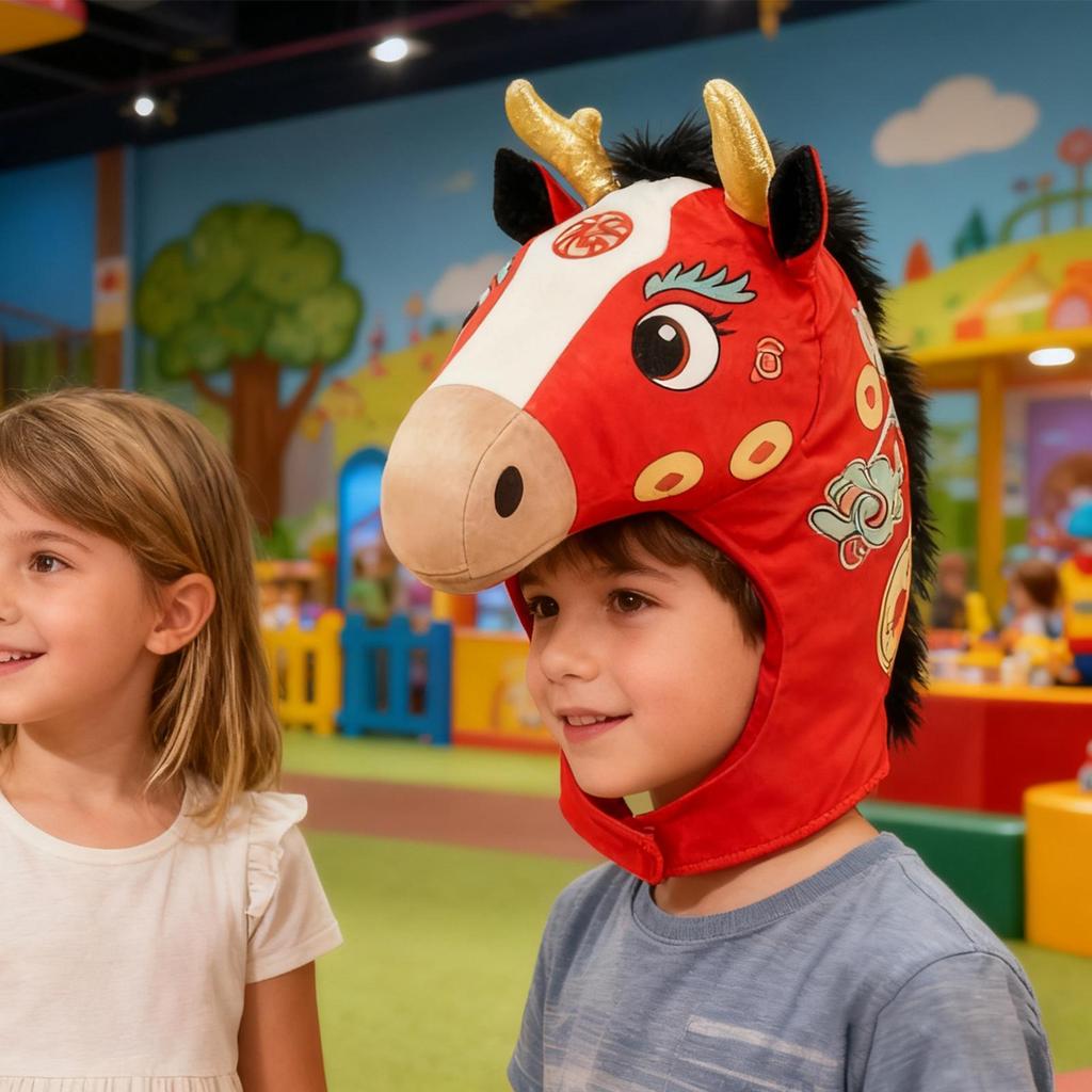 Horse Head Hat 2026 Year of the Horse Plush Headwear Photo Booth Headgear for Adults Stage Performance Content Creators Themed