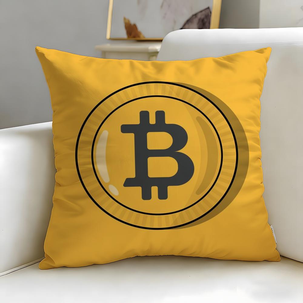 classic virtual currency Bitcoin Cushion Cover Soft  EasyWash Pillow Case  Versatile for Couch Bed Travel and Office