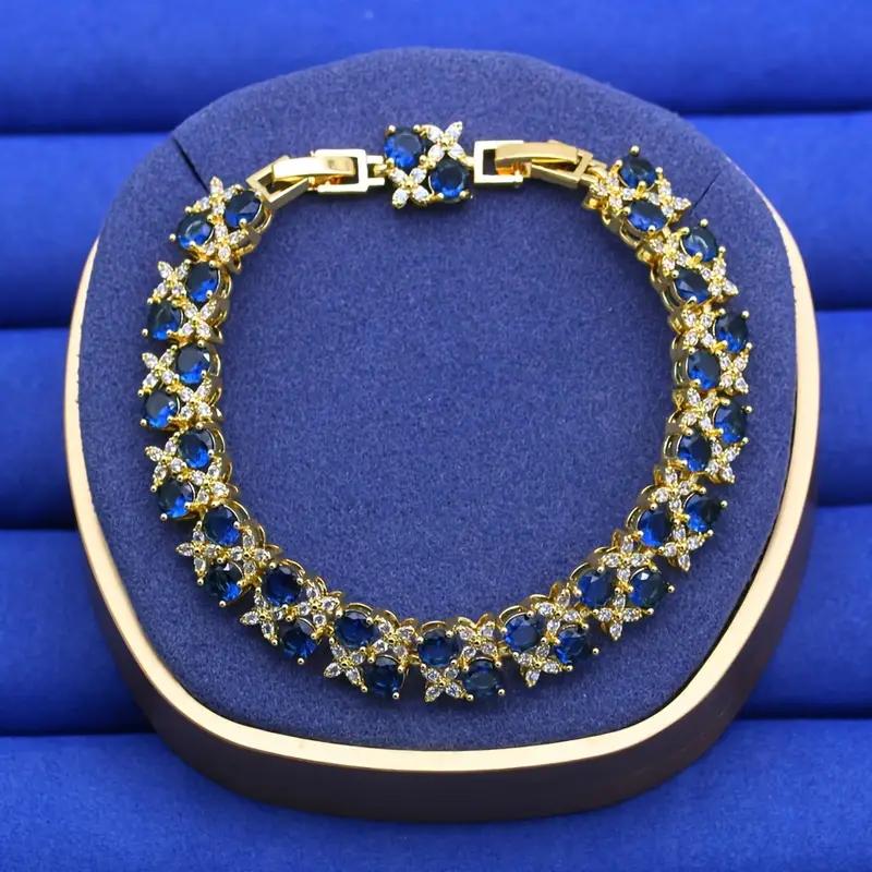 Luxuriöses Vintage Blaues Zirkonia Armband Vergoldeter Schmuck für Frauen Perfekt für Hochzeiten, Partys, Valentinstagsgeschenk