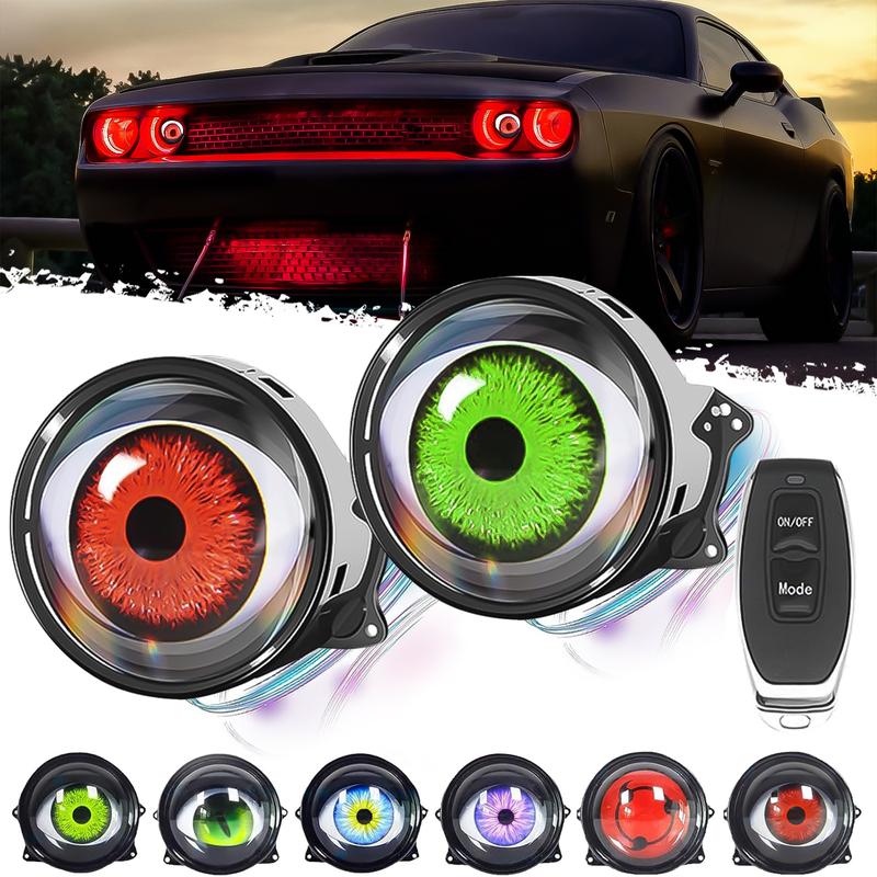 3D Car Devil Eyes LED Large Light 6/33 Mode Remote Adjustable Eye Pattern For Car Motorcycle Lens Headlight Universal 2PCS