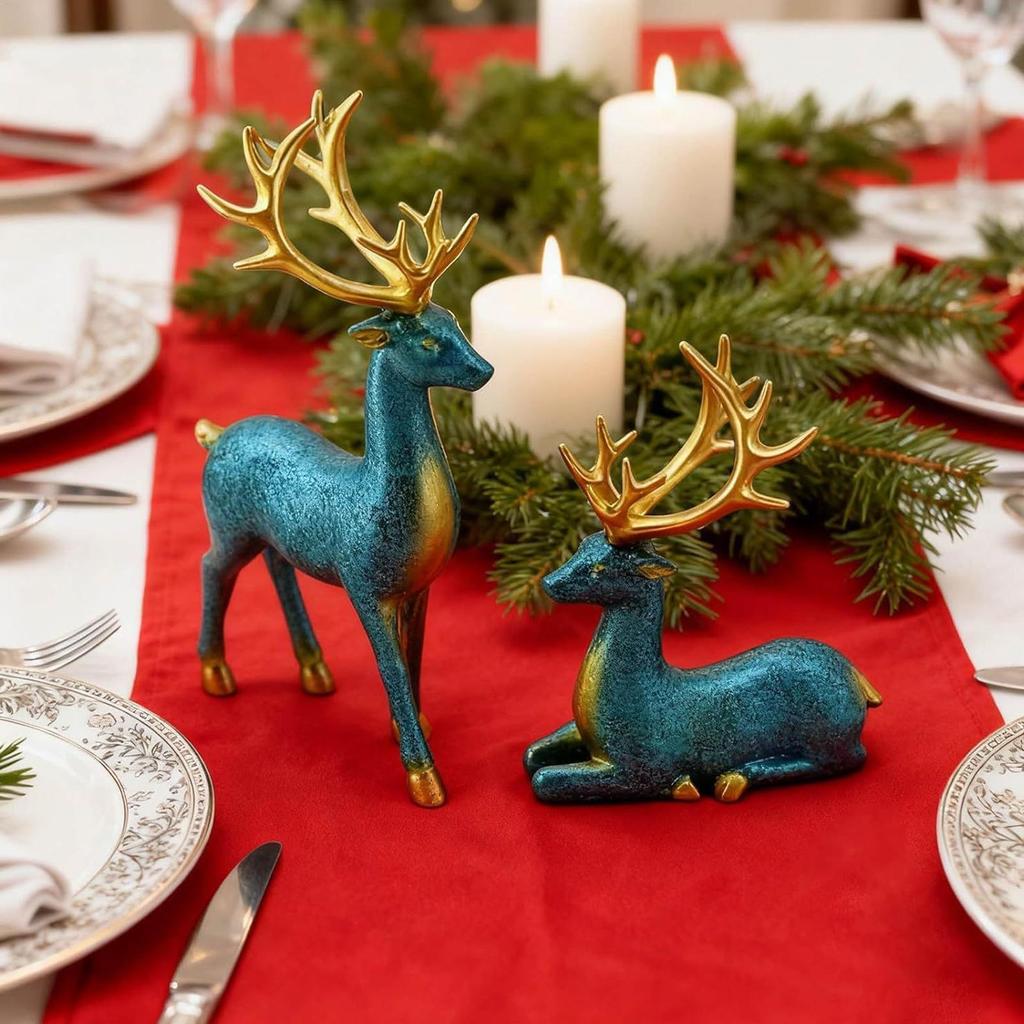Reindeer Christmas Decor 2 Pieces Holiday Statue Aesthetic Christmas Reindeer Figurines Holiday Decor For Shelf Table Mantel