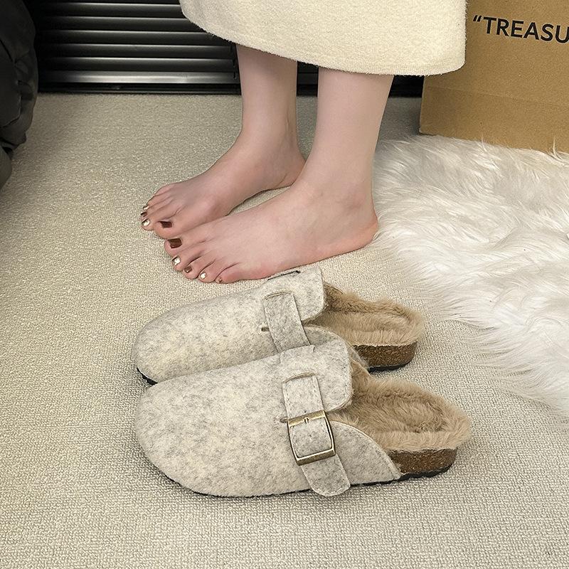 

Retro one-pedal French fairy wind fluff cotton slippers female outer wear 2025 autumn and winter new warm thick-bottomed cotton mop 40 абрикосовый