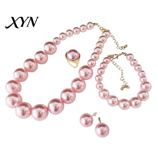 White Dress Jewelry Set 3Pcs/Set Imitation Pearls Set, Adjustable Length Choker Necklace with Ear Studs Wedding Photo Accessories And Bracelet,