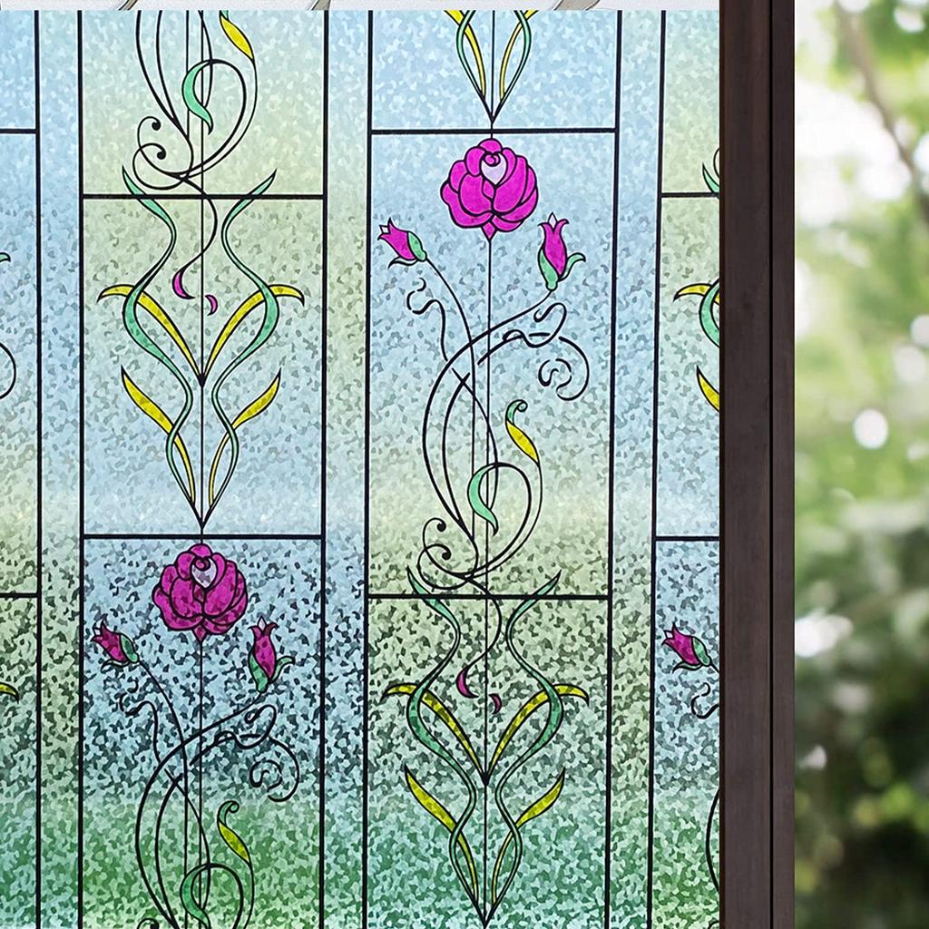 Privacy Patterned Frosted Window Film for Glass Lace Decorative Opaque Static Cling Vinyl Self-Adhesive Window Sticker for Home