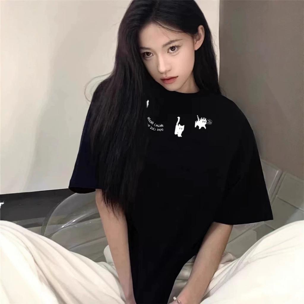 Summer Shoulder Cotton Cat Short-sleeved T-shirt Women's New Design Sense Niche American Loose Half-sleeved Top