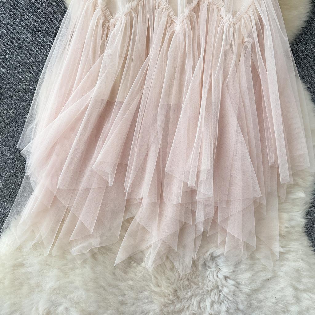 Summer Women Sweet Mesh Patchwork High Waist Long Midi Skirt