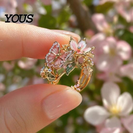 Comfortable Butterfly Ring Lightweight Alloy Finger Ring, Flower Shape Adjustable Opening Vivid Design Band for Daily Wear Date Party