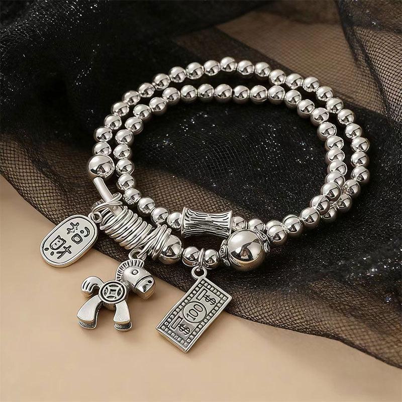 Retro Chinese Style All The Best Bracelet Women'S Ping An Brand Lucky Bag Imitation Silver Bracelet New Chinese Merchandise Jewelry
