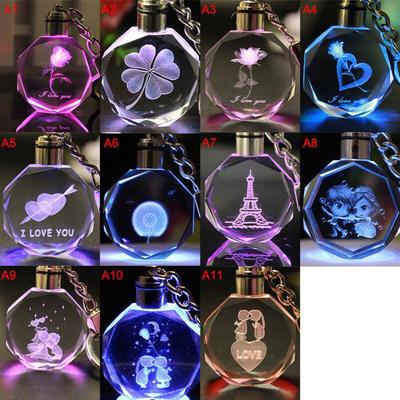 Artificial Crystal Key Chain 3D Crystal Engraving Couple Small Pendant for Wedding Party Small Gift Valentine's Day Party Favors