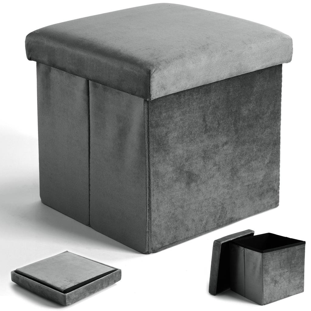 Folding velvet pouf DIEGO graphite VELVET size L