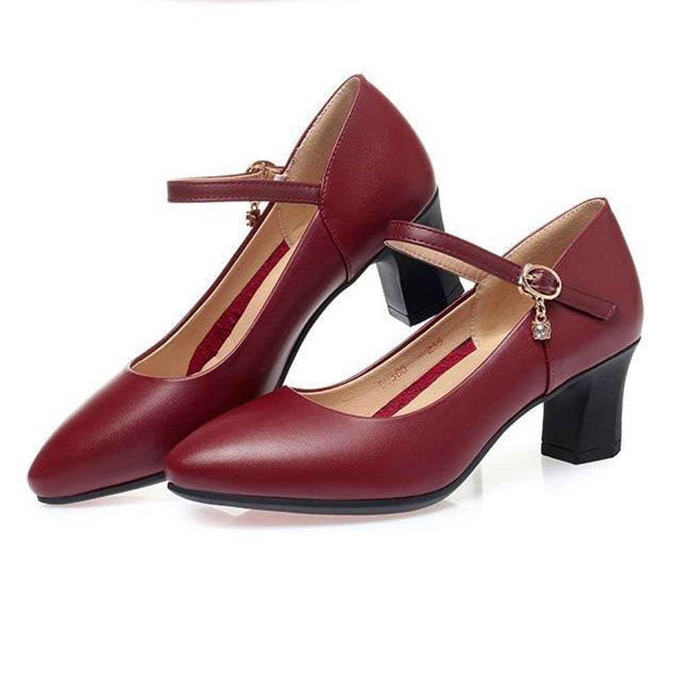 [Gengzee] Damen-Abendschuhe, Blockabsatz, Knöchelriemen, Keilabsatz, Für den Weg zur Arbeit, Büroschuhe, Für die Jobsuche, Beinverlängernder Absatz, Rot, 23,0 cm