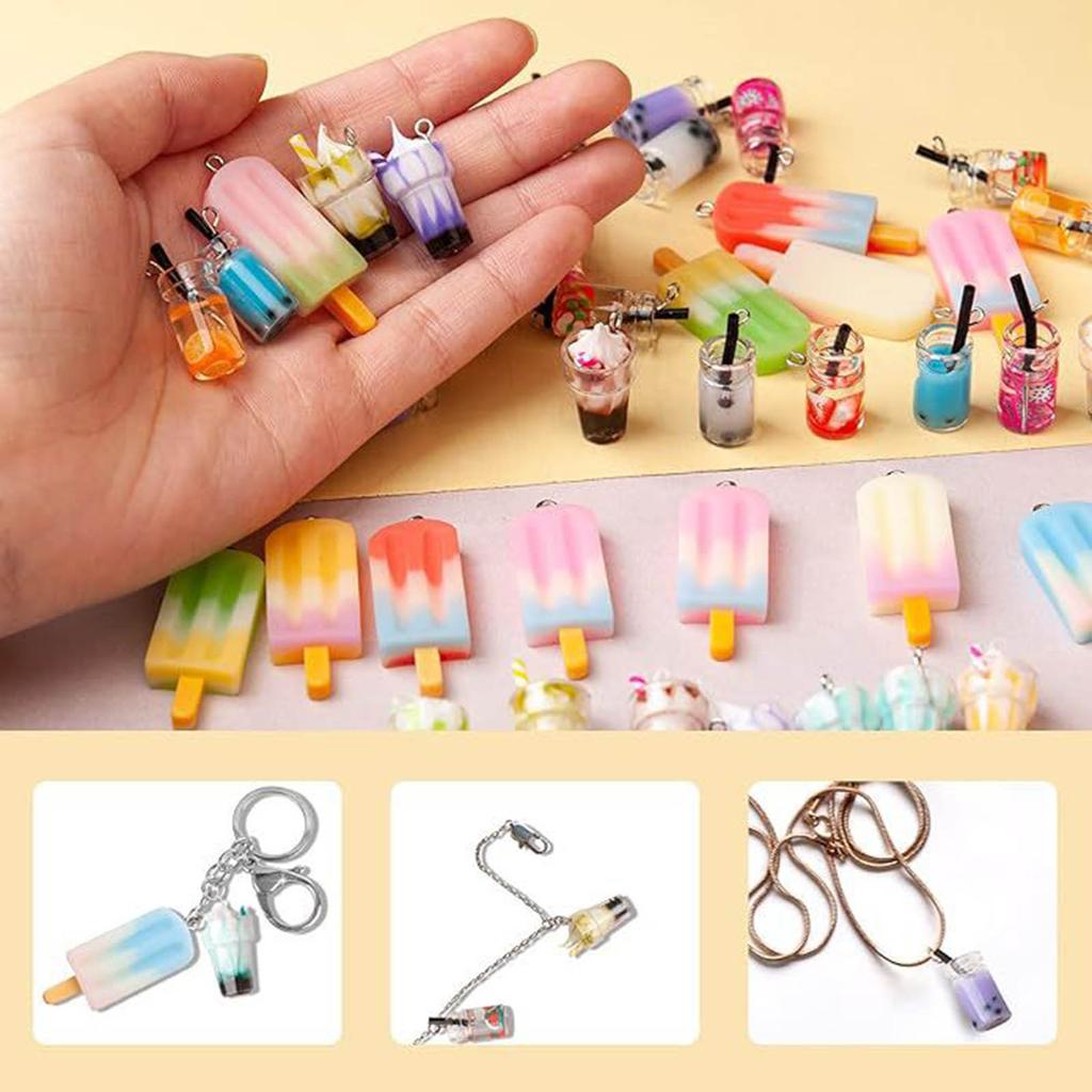 DIY Jewelry Components Milk Tea and Ice Cream Pendant Kits Jewelry Making Supplies Handmade Accessories for Women Girl