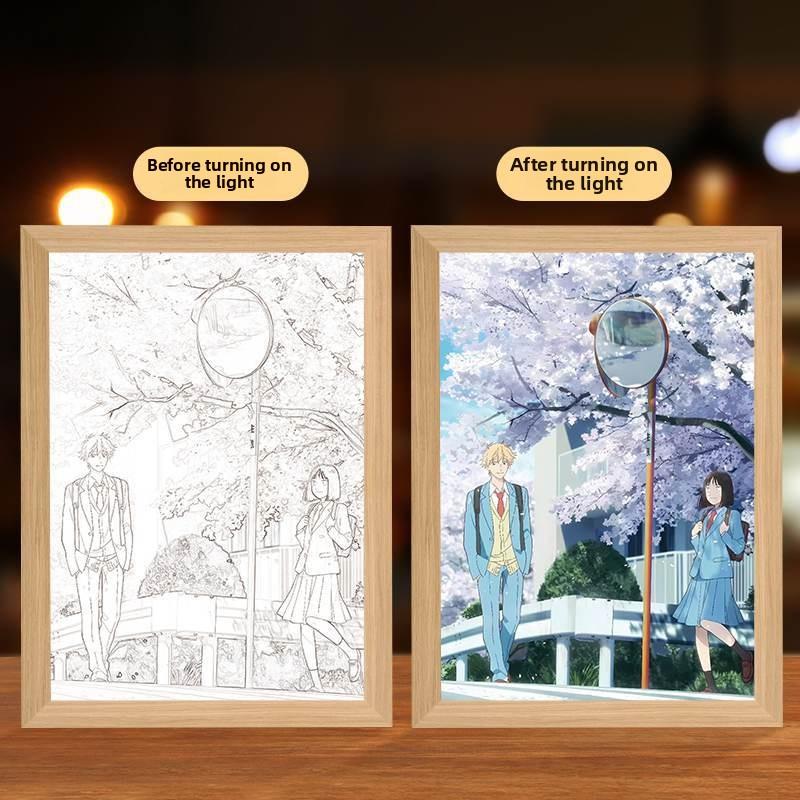 23cm/9.06in Jump in Anime Series Color 3D Mirror Light Painting Led Photo Frame Lamp Peripherals Led Night Display Bedroom Decor