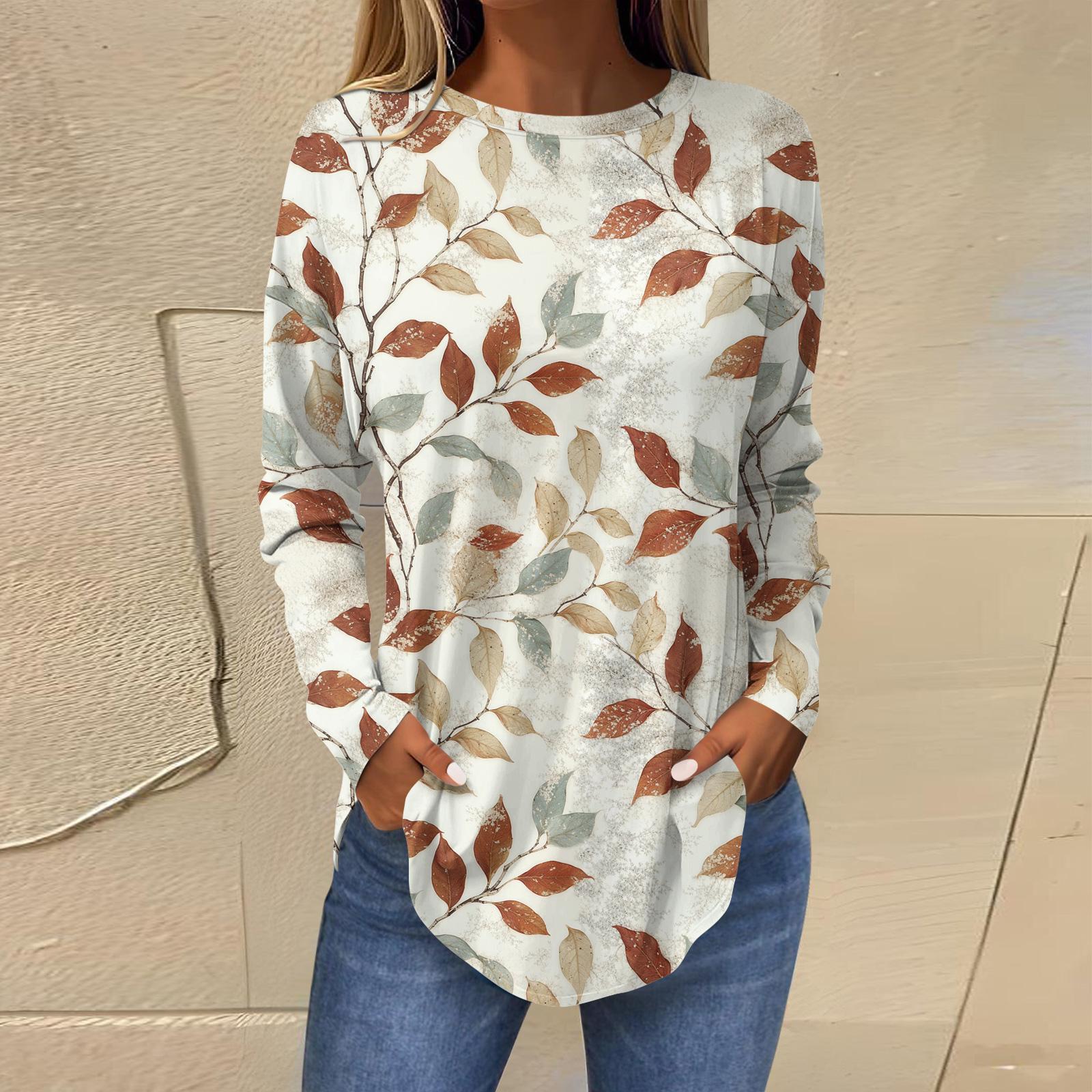 

Рубашки для женщин Милые винтажные узоры с принтом Футболка с длинным рукавом Туника Топы Хлопковые пуловеры S бежевый