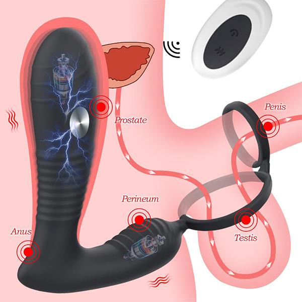 Remote Electric Shock Anal Vibrator Prostate Massage Butt Plug Stimulator Delay Ejaculation Penis Ring Men Dildos Sex Toys