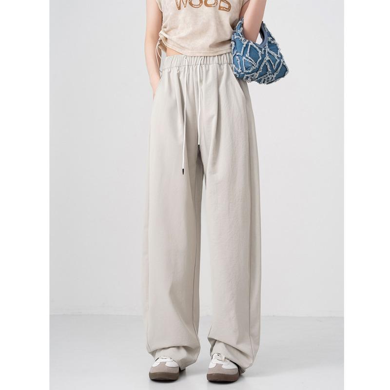 White Sports Wide-leg Straight-leg Pants Women's Summer Thin Mid-waist Drape Loose Casual Small Banana Scimitar Pants