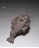 Handmade Purple Clay Three-Legged Golden Toad Tea Pet Ornament for Tea Table or Office.