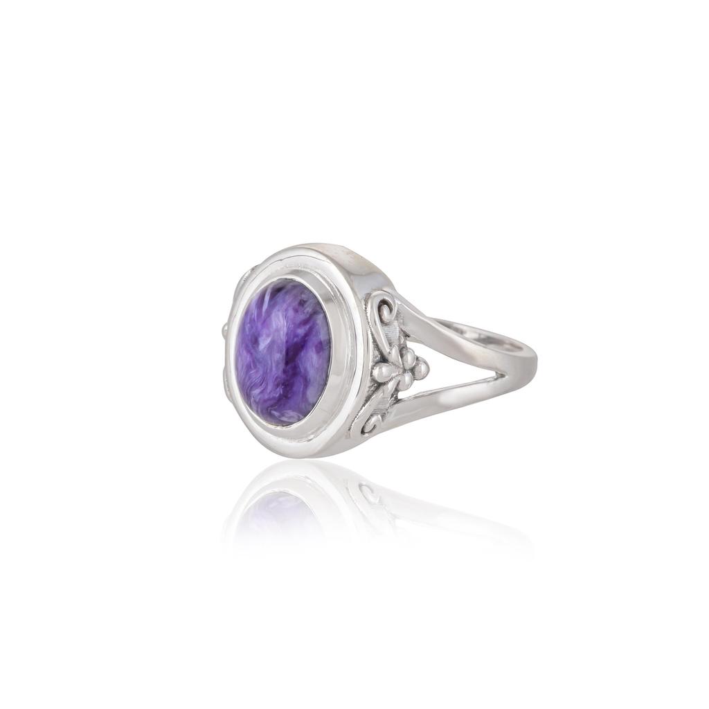 Sterling Silver Charoite Ring: Handmade Boho Gemstone Jewelry