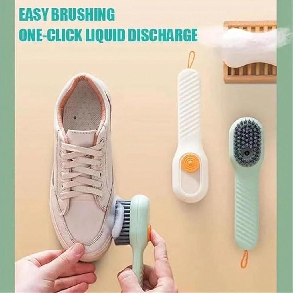 2-in-1 Multifunction Cleaning Brush with Soap Dispenser, Soft Bristle Liquid Shoe & Laundry Brush for Home Cleaning