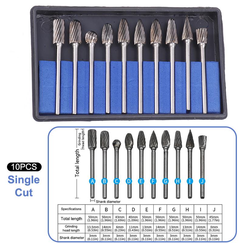 

Набор боров из карбида вольфрама 10 шт. Бор Ротационная фреза Шлифовальный станок Роторный инструмент Рашпили для деревообработки Гравировка Электрическая шлифовка 10PCS Single Cut
