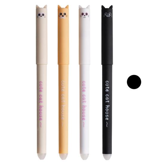 Yousheng 4Pcs Cute Cat Erasable Gel Pens 0.5mm Retractable Clip Pens with Eraser Tips Kawaii Cartoon Writing School Supplies