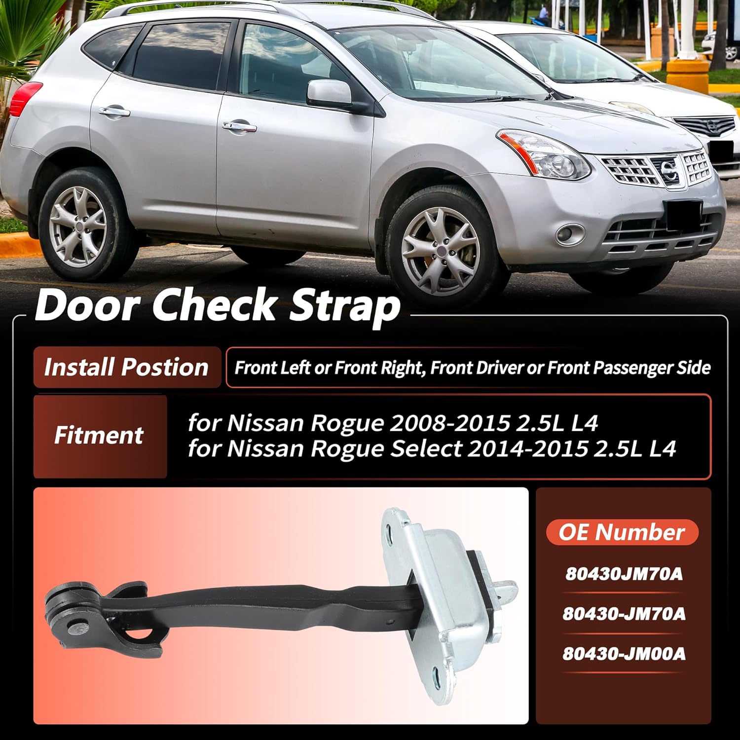 

Front Left Right Door Check Strap for Nissan Rogue 2008-2015 Door Stop Stay Limiter 80430JM70A/80430-JM70A Front Driver Passenger Side Door Check Arm