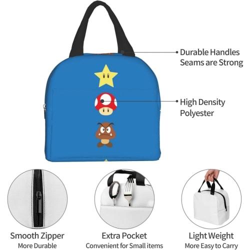 Asamike Lunch Bag, Insulated Lunch Bag, Cute Super Mario Design, Stylish Large Capacity Lunch Box, Insulated Lunch Bag with Pockets, Food Storage, Ins