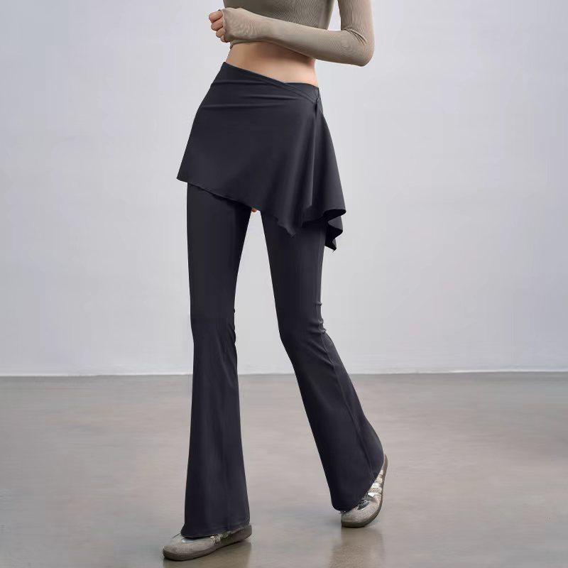 Dámské dvoudílné kalhoty s vysokým pasem a rozšířenou sukní na jógu - Zeštíhlující, zakrývající boky, fitness kalhoty na jaro/léto