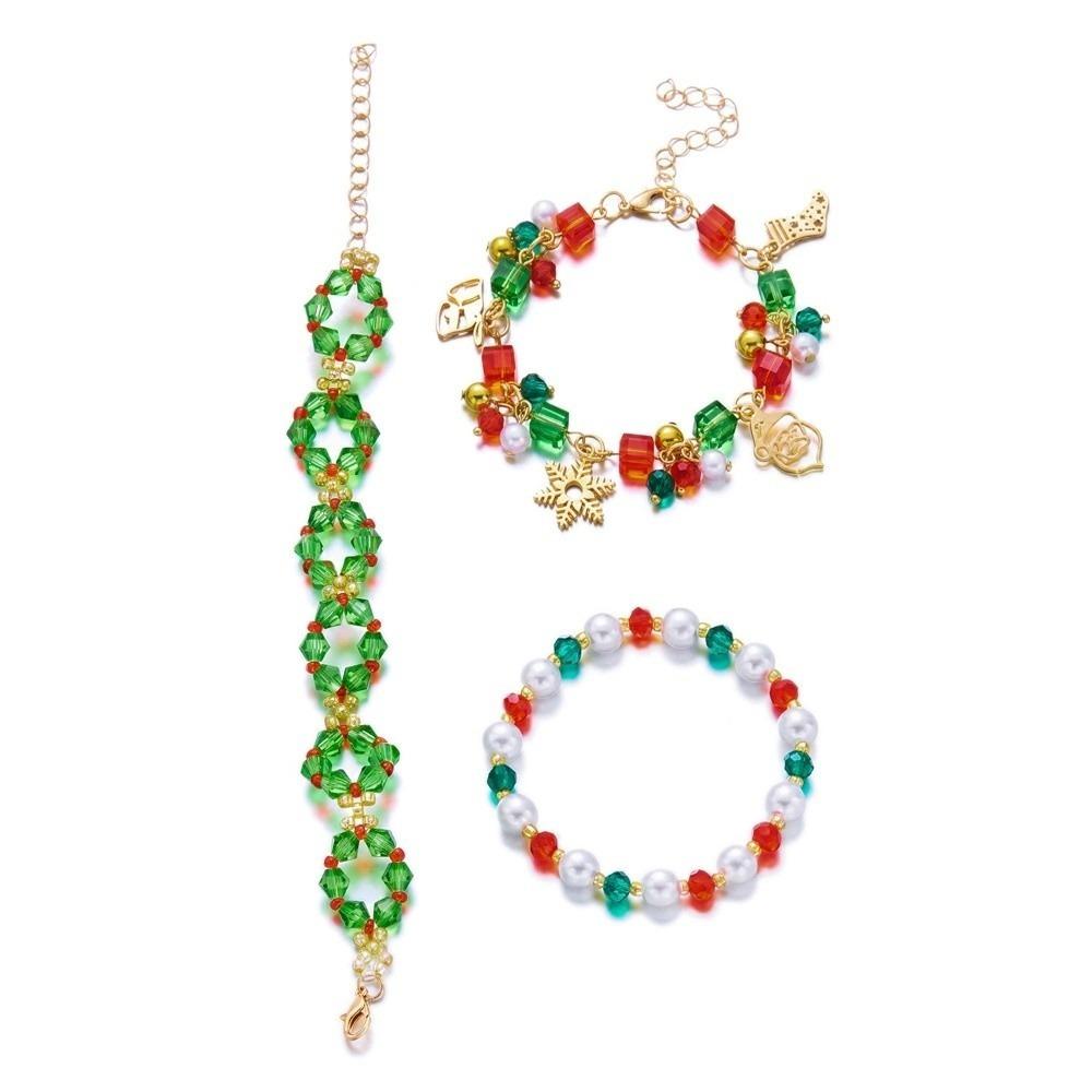 Layered Christmas Bracelet Set Red Green Stackable Bracelets Sweet Beaded Hand Chain  Holiday Party