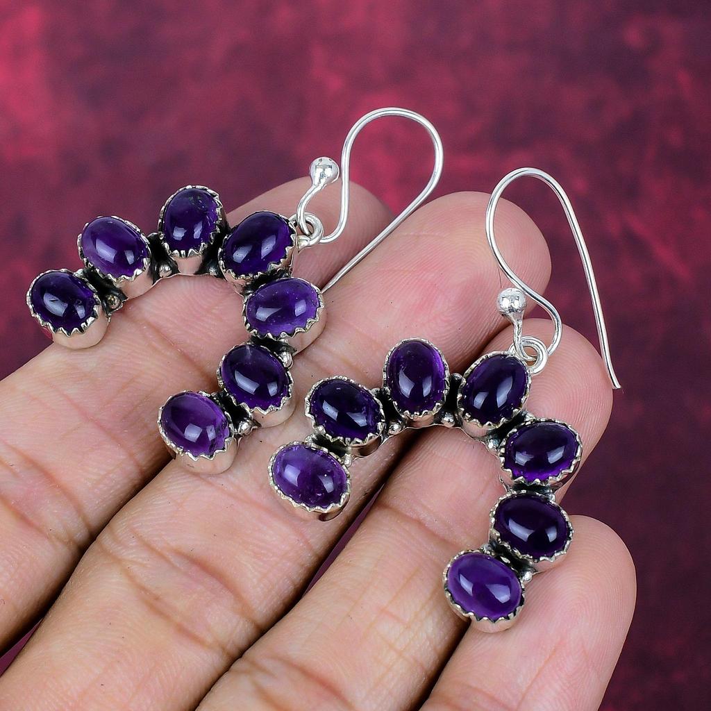 Amethyst Earrings, 925 Solid Sterling Silver Gemstone Handmade Earrings Jewelry, Gift For Sister