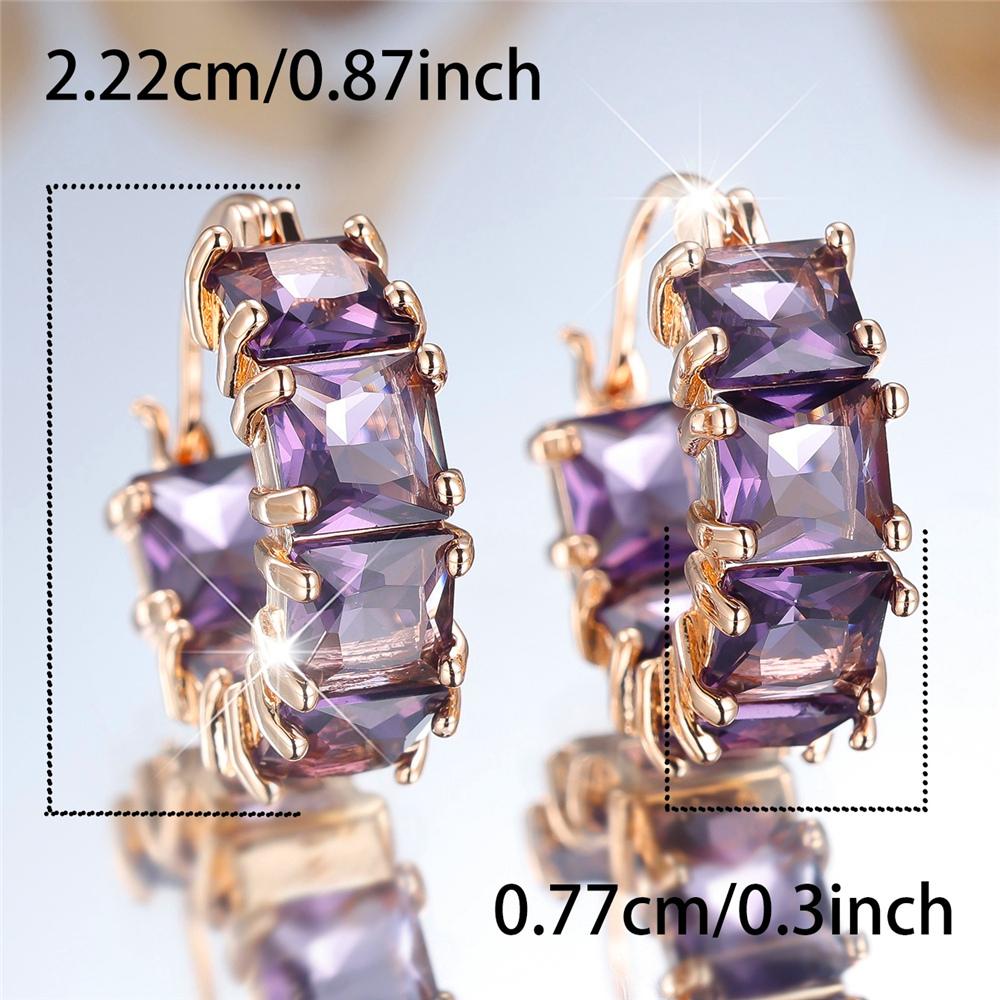 Orecchini a Cerchio da Donna di Lusso con Grande Pietra di Zircone Viola Moda Colore Oro Gioielli da Matrimonio per Donne