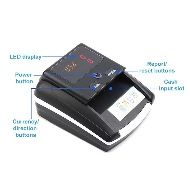 Portable Mini Money Counter Rechargeable Counterfeit Bill Detector LED Display Automatic Money Detection for US Dollar and Euro