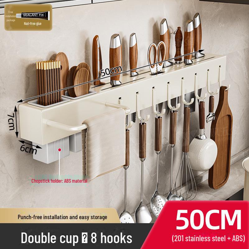Multifunktionales Küchenmesser- und Essstäbchengestell aus Edelstahl, ohne Bohren