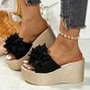 Fashion Flower Decor Wedge Sandals Women 2025 Summer Chunky Platform Beach Slippers Woman Plus Size Fashion Thick Bottom Sandalias Mujer
