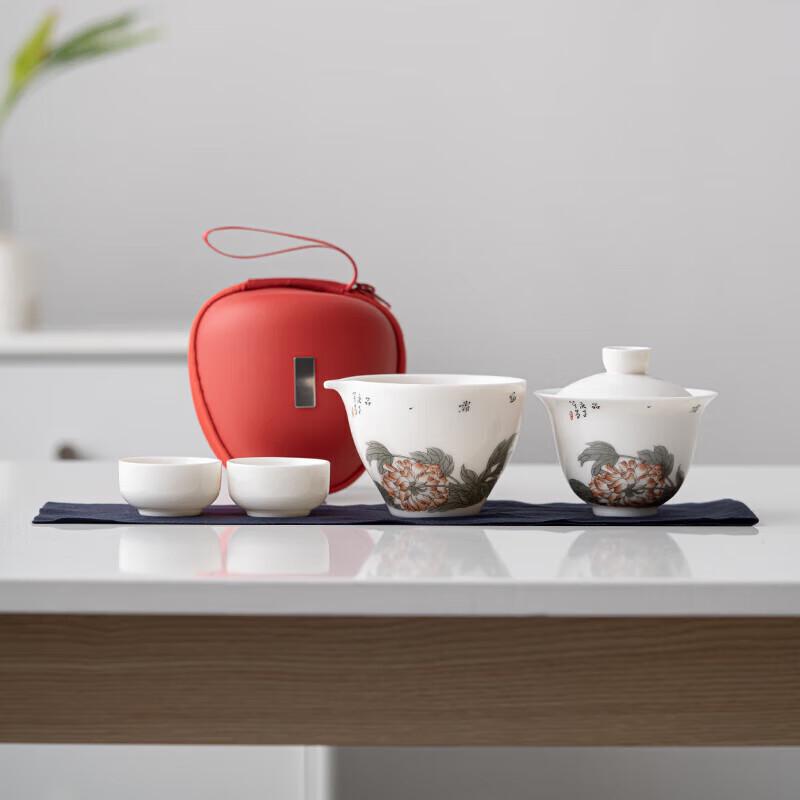 Elegant Mutton Fat Jade Ceramic Portable Tea Set