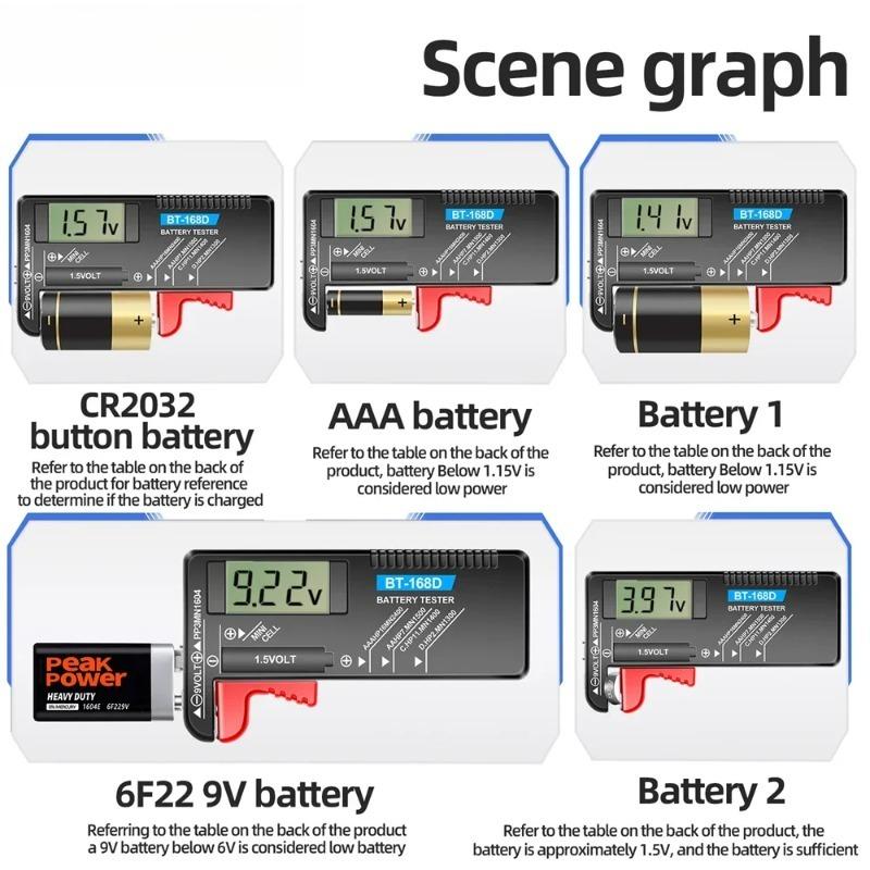 Universal Battery Tester BT-168D 1/2/5/7/9V CR2032 Button Batteries Quick Test Multifunctional Battery Level Detector Tool