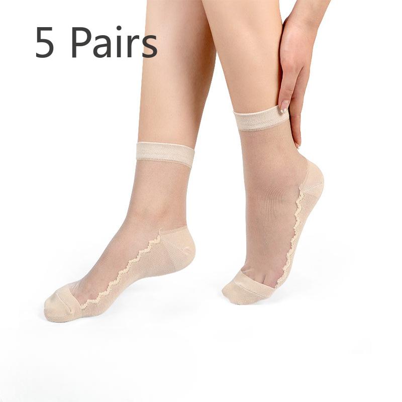 

5 пар женских весенне-осенних однотонных сексуальных чулок из шелка и хлопка с кристаллами, устойчивых к зацепкам 5 Pairs телесный