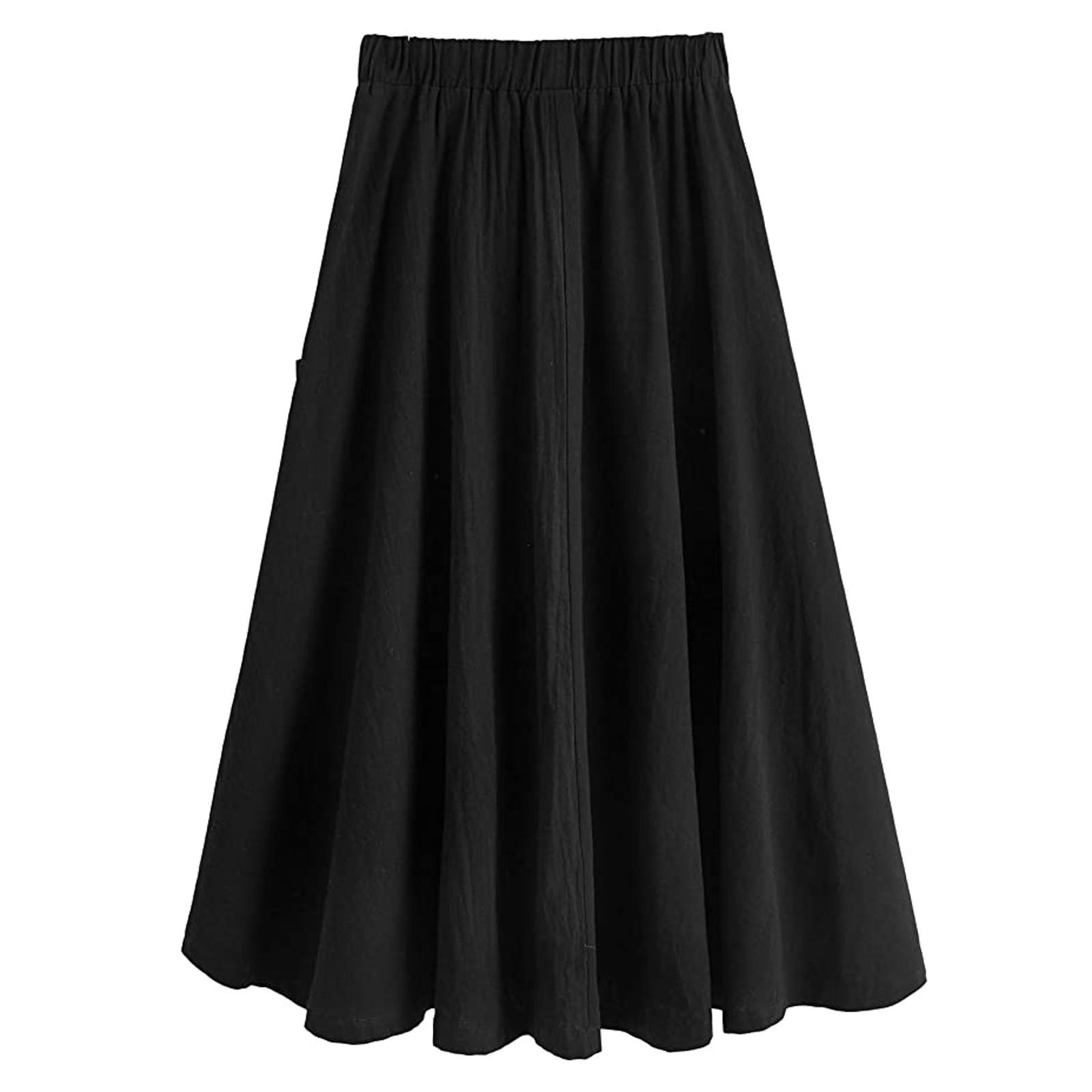 

Женская повседневная плиссированная юбка-миди трапециевидной формы с высокой талией и карманами для выходных чёрный