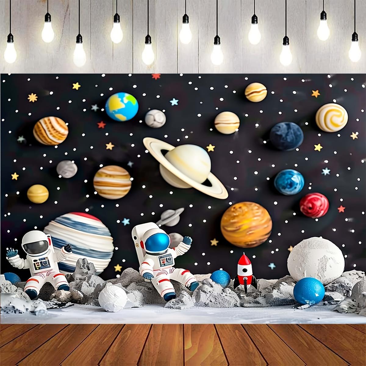 Space-themed photo backgrounds cartoon astronauts planets stars rocket spaceships polyester birthday parties 100x150cm
